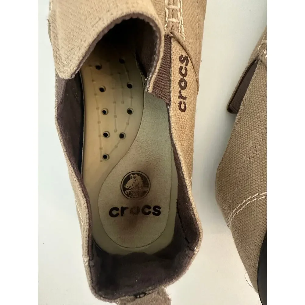 Crocs Men's Walu Canvas Slip-On Loafers Khaki - Size M9